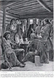 1855年、バンクーバー島のジョージシンプソン卿、「ハッチンソンのイギリス国民の物語」、1923年頃のイラスト